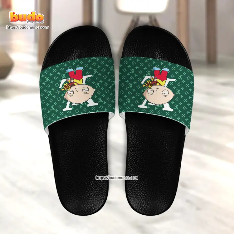 Slide sandals family guy stewie griffin cool and louis vuitton gift unique slide sandals for man woman and kid